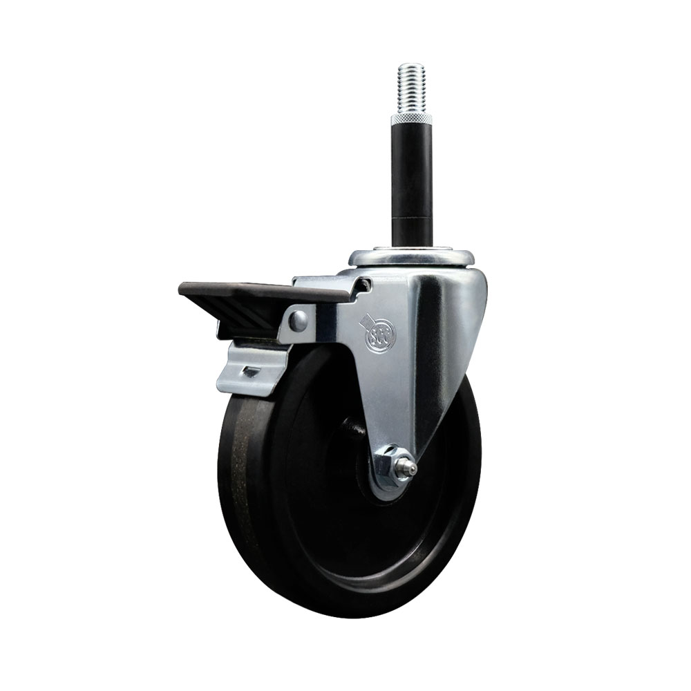 Phenolic Swivel Expanding Stem Swivel Caster with 5 Inch Black Wheel and 3/4" Stem & Posi Locking Brake - 300 lbs. Capacity Per Caster - Service Caster Brand — photo 1