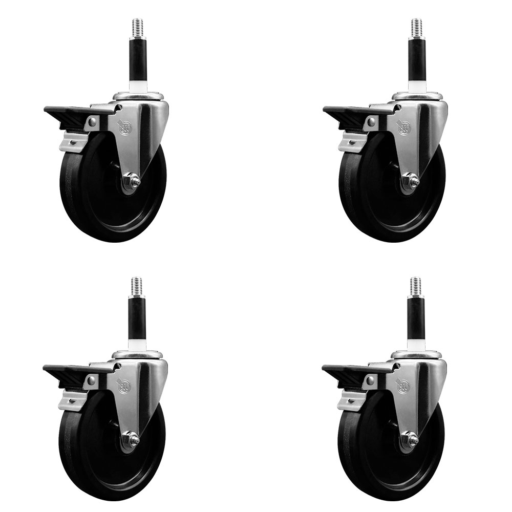 Phenolic Swivel Expanding Stem Caster Set of 4 with 5 Inch Black Wheels and 7/8" Stems - Includes 4 Swivel with Posi Locking Brakes - 300 lbs. Capacity Per Caster - Service Caster Brand — photo 1