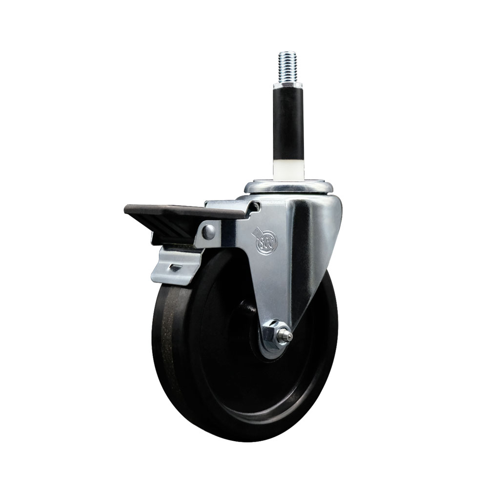 Phenolic Swivel Expanding Stem Swivel Caster with 5 Inch Black Wheel and 7/8" Stem & Posi Locking Brake - 300 lbs. Capacity Per Caster - Service Caster Brand — photo 1