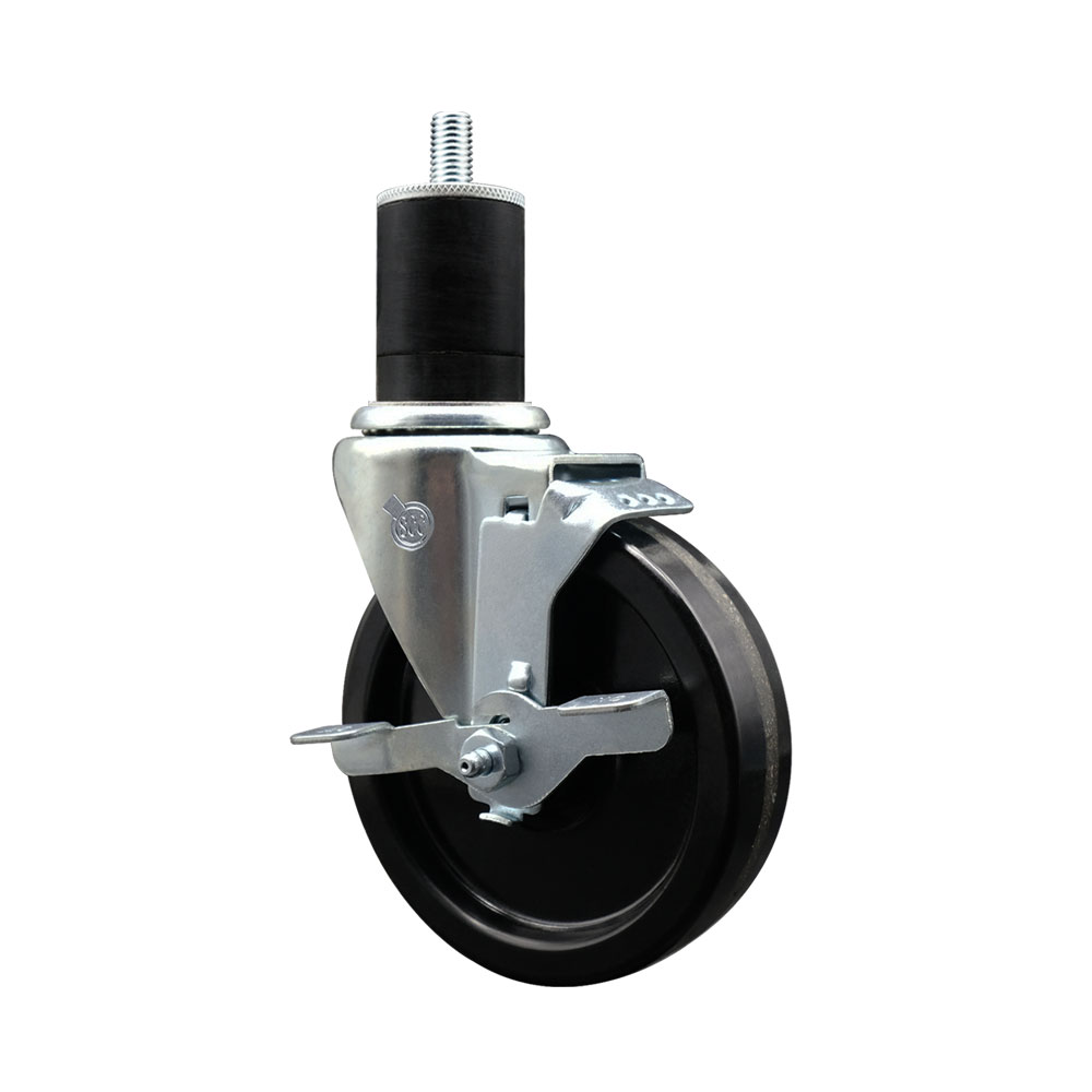 Phenolic Swivel Expanding Stem Swivel Caster with 5 Inch Black Wheel and 1-3/4" Stem & Top Locking Brake - 300 lbs. Capacity Per Caster - Service Caster Brand — photo 1