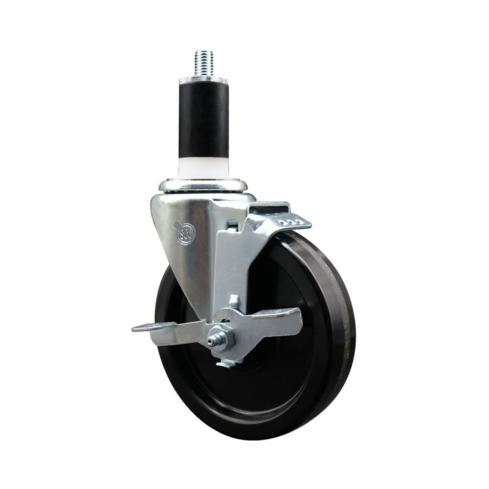 Phenolic Swivel Expanding Stem Swivel Caster with 5 Inch Black Wheel and 1-3/8" Stem & Top Locking Brake - 300 lbs. Capacity Per Caster - Service Caster Brand — photo 1