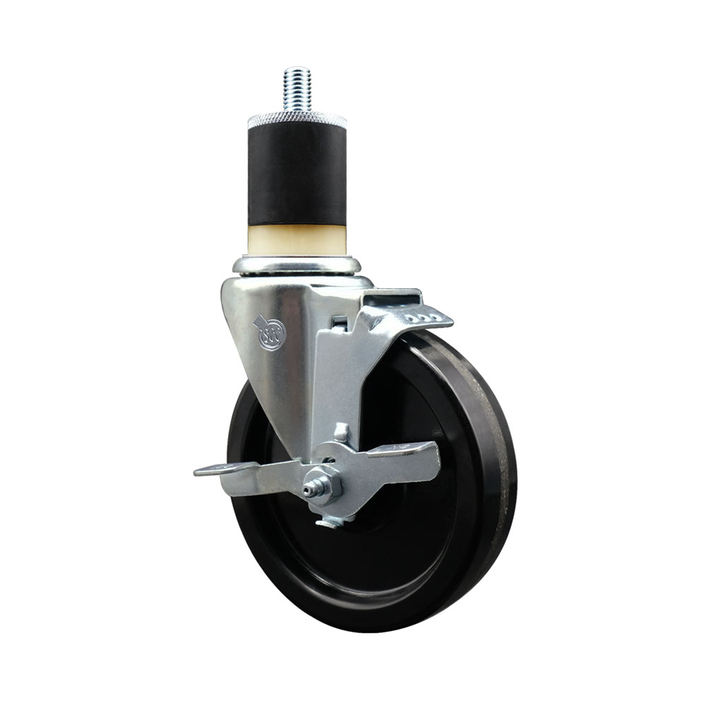 Phenolic Swivel Expanding Stem Swivel Caster with 5 Inch Black Wheel and 1-7/8" Stem & Top Locking Brake - 300 lbs. Capacity Per Caster - Service Caster Brand — photo 1