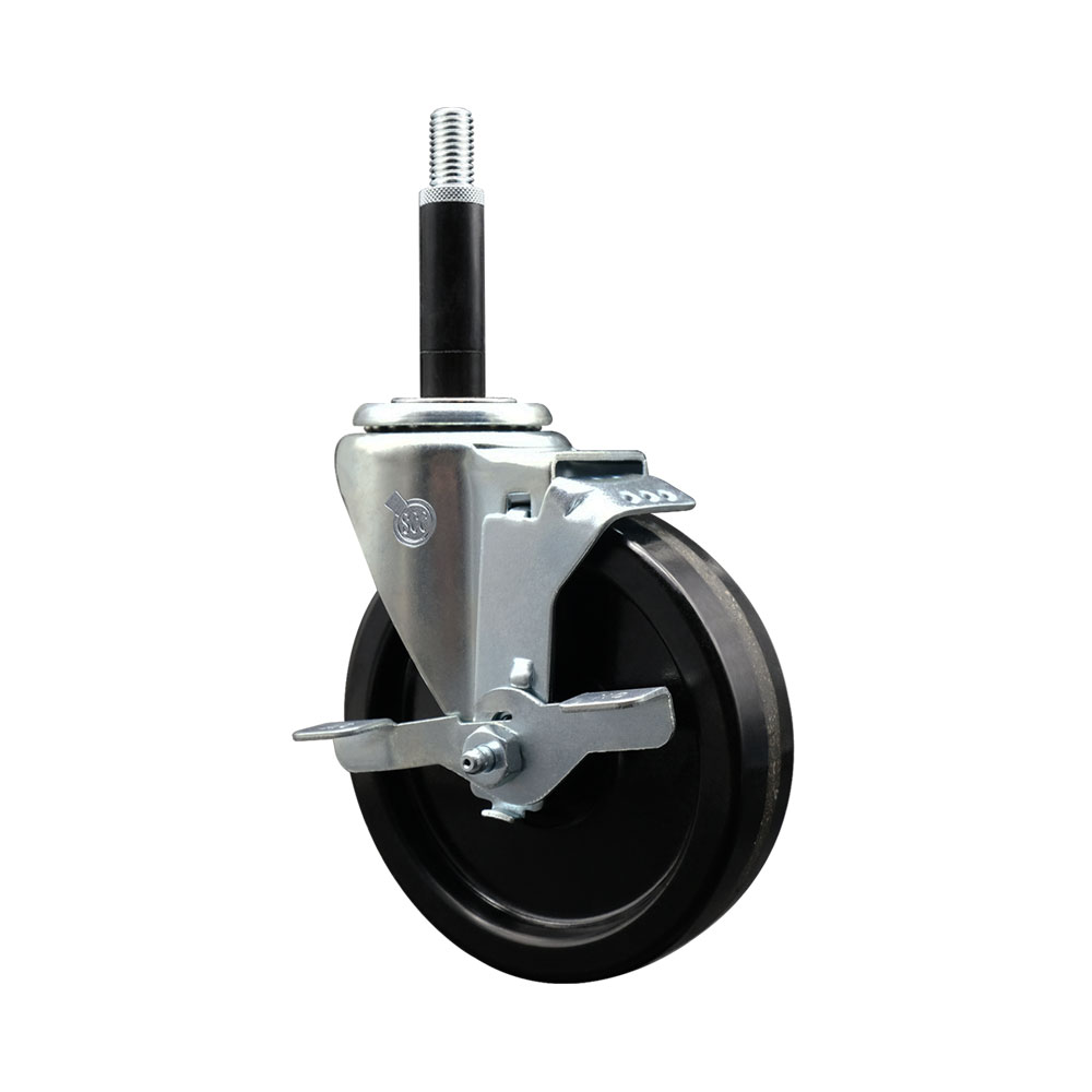 Phenolic Swivel Expanding Stem Caster w/Roller Bearing - 5" x 1.25" Black Wheel and 3/4" Stem & Top Locking Brake - 300 lbs Capacity/Caster - Service Caster Brand — photo 1