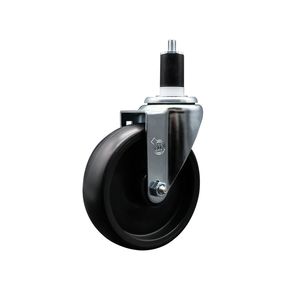 Polyolefin Expanding Stem Swivel Caster Wheel with 5 Inch Black Wheel and 1-1/2" Stem - 350 lbs. Capacity Per Caster - Service Caster Brand — photo 1