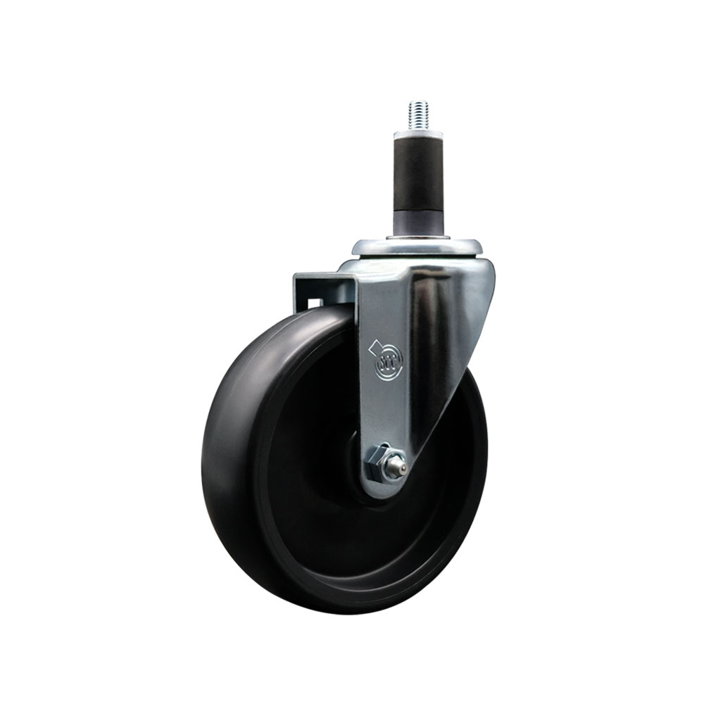 Polyolefin Expanding Stem Swivel Caster Wheel with 5 Inch Black Wheel and 1-1/4" Stem - 350 lbs. Capacity Per Caster - Service Caster Brand — photo 1