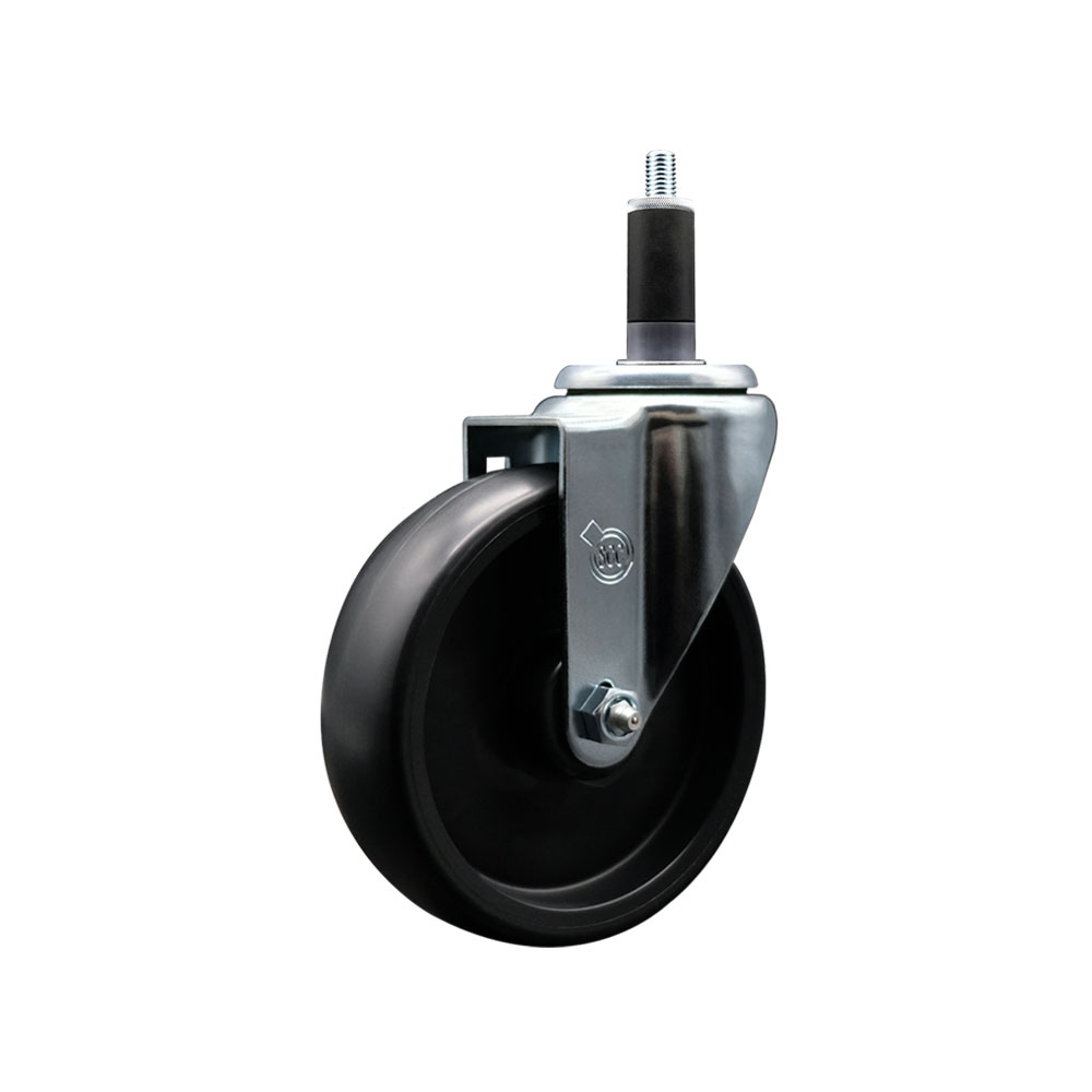 Polyolefin Expanding Stem Swivel Caster Wheel with 5 Inch Black Wheel and 1-1/8" Stem - 350 lbs. Capacity Per Caster - Service Caster Brand — photo 1