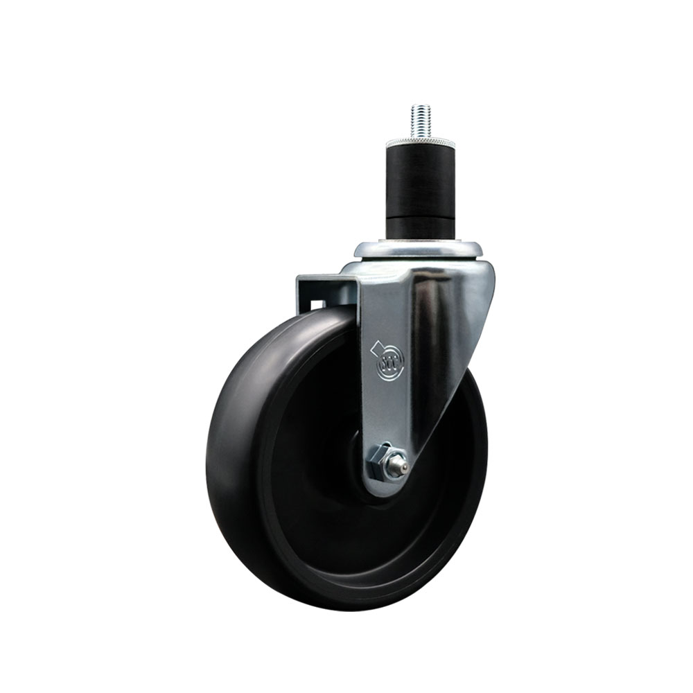 Polyolefin Expanding Stem Swivel Caster Wheel with 5 Inch Black Wheel and 1-3/4" Stem - 350 lbs. Capacity Per Caster - Service Caster Brand — photo 1