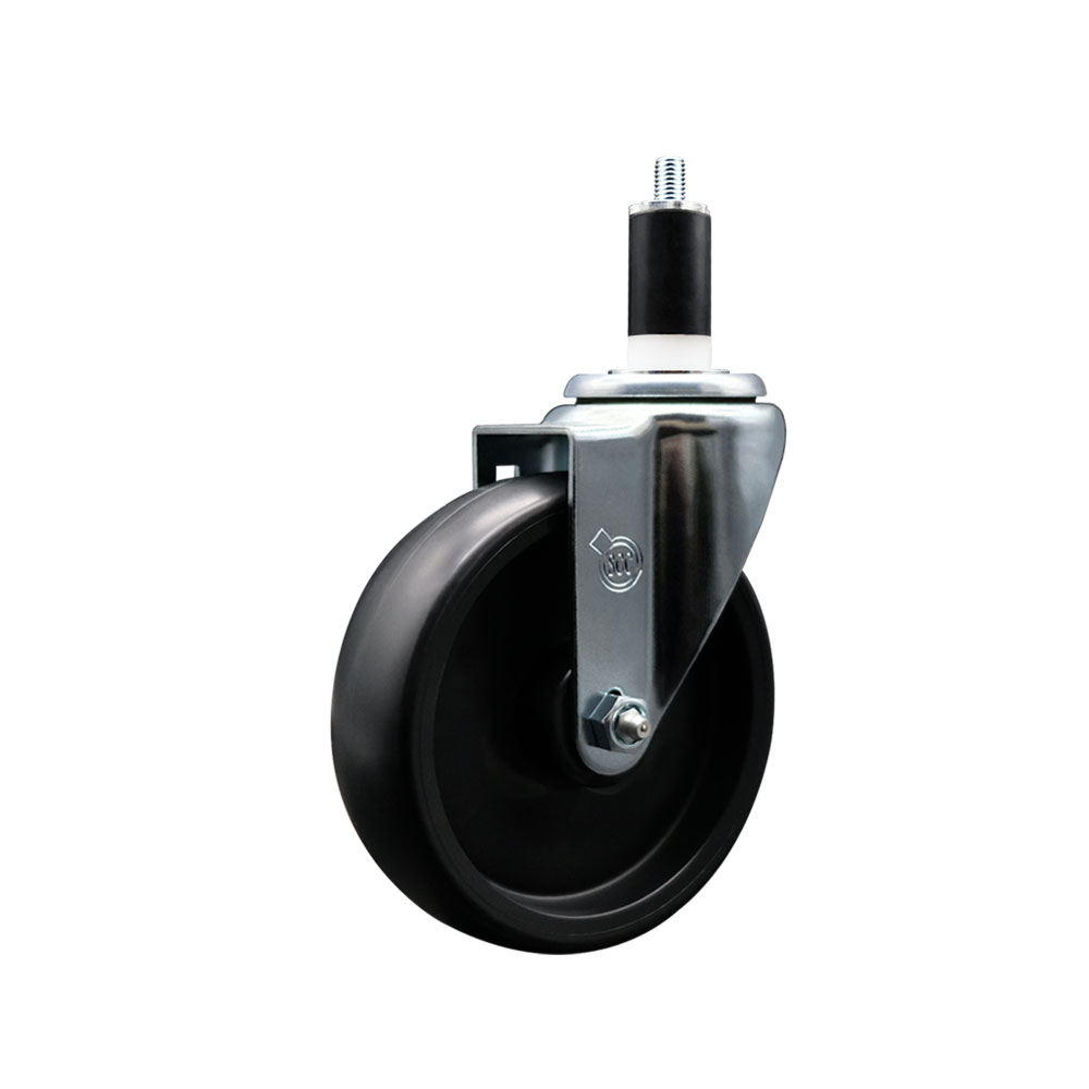 Polyolefin Expanding Stem Swivel Caster Wheel with 5 Inch Black Wheel and 1-3/8" Stem - 350 lbs. Capacity Per Caster - Service Caster Brand — photo 1