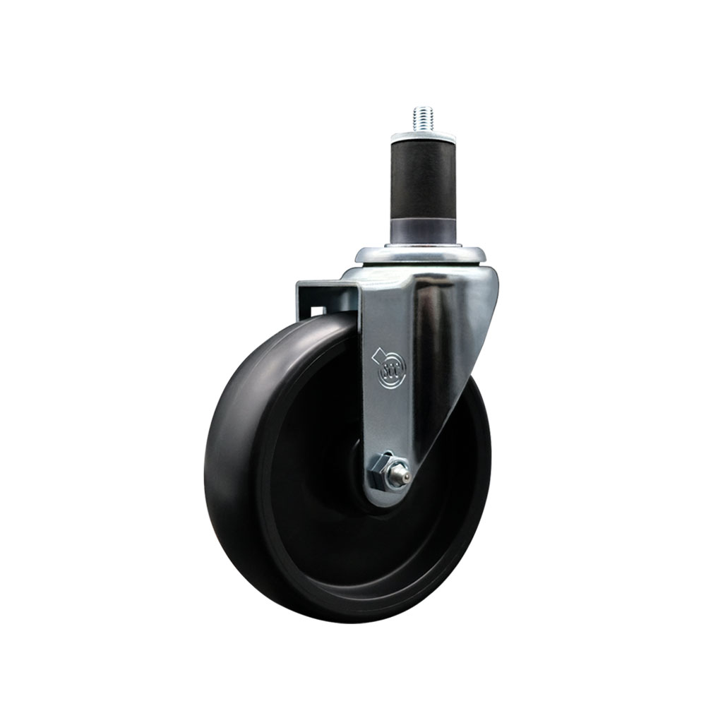 Polyolefin Expanding Stem Swivel Caster Wheel with 5 Inch Black Wheel and 1-5/8" Stem - 350 lbs. Capacity Per Caster - Service Caster Brand — photo 1