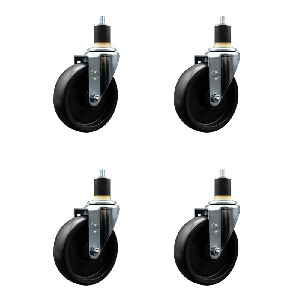 Polyolefin Swivel Expanding Stem Caster Wheels Set of 4 with 5 Inch Black Wheels and 1-7/8" Stems - Includes 4 Swivel - 1400 lbs. Total Capacity - Service Caster Brand — photo 1