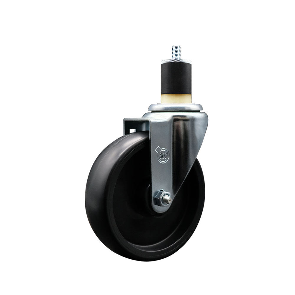 Polyolefin Expanding Stem Swivel Caster Wheel with 5 Inch Black Wheel and 1-7/8" Stem - 350 lbs. Capacity Per Caster - Service Caster Brand — photo 1
