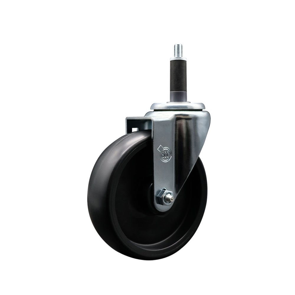 Polyolefin Expanding Stem Swivel Caster Wheel with 5 Inch Black Wheel and 1" Stem - 350 lbs. Capacity Per Caster - Service Caster Brand — photo 1