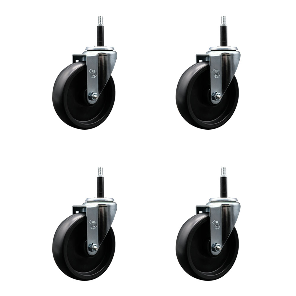 Polyolefin Swivel Expanding Stem Caster Wheels Set of 4 with 5 Inch Black Wheels and 3/4" Stems - Includes 4 Swivel - 1400 lbs. Total Capacity - Service Caster Brand — photo 1