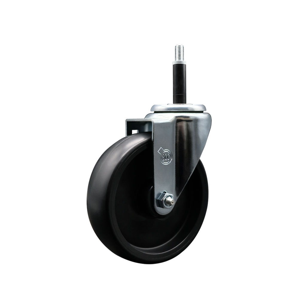 Polyolefin Expanding Stem Swivel Caster Wheel with 5 Inch Black Wheel and 3/4" Stem - 350 lbs. Capacity Per Caster - Service Caster Brand — photo 1