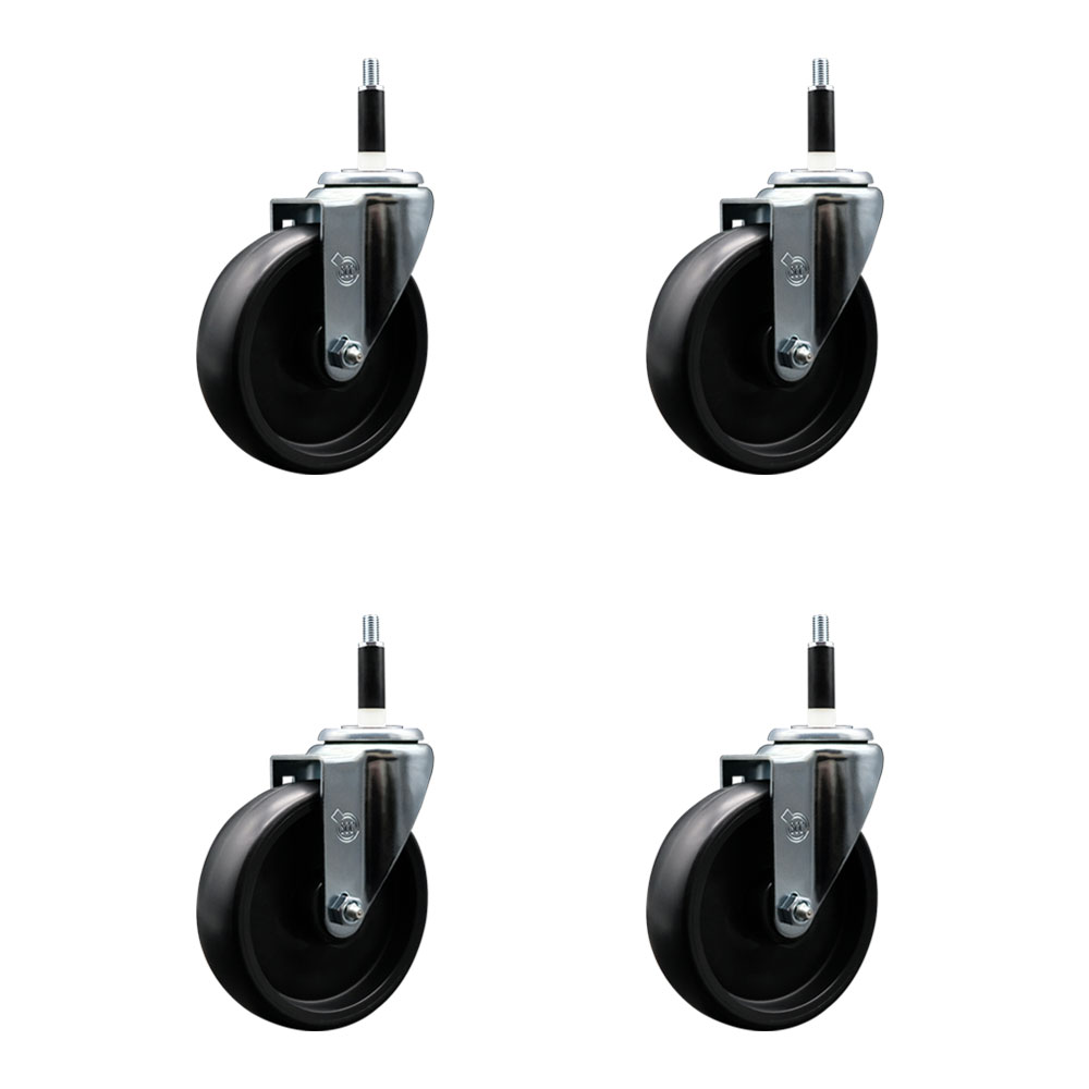 Polyolefin Swivel Expanding Stem Caster Wheels Set of 4 with 5 Inch Black Wheels and 7/8" Stems - Includes 4 Swivel - 1400 lbs. Total Capacity - Service Caster Brand — photo 1
