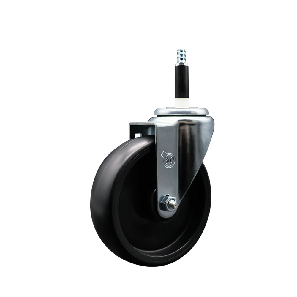 Polyolefin Expanding Stem Swivel Caster Wheel with 5 Inch Black Wheel and 7/8" Stem - 350 lbs. Capacity Per Caster - Service Caster Brand — photo 1