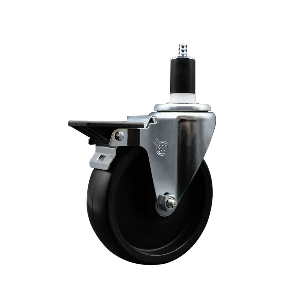 Polyolefin Expanding Stem Swivel Caster Wheel with 5 Inch Black Wheel and 1-1/2" Stem and Posi Lock Brake - 350 lbs. Capacity Per Caster - Service Caster Brand — photo 1