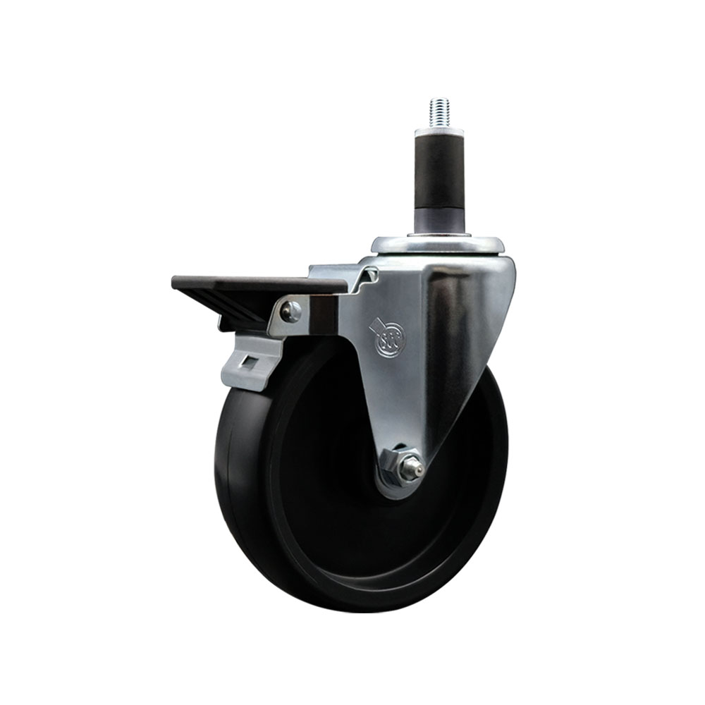 Polyolefin Expanding Stem Swivel Caster Wheel with 5 Inch Black Wheel and 1-1/4" Stem and Posi Lock Brake - 350 lbs. Capacity Per Caster - Service Caster Brand — photo 1