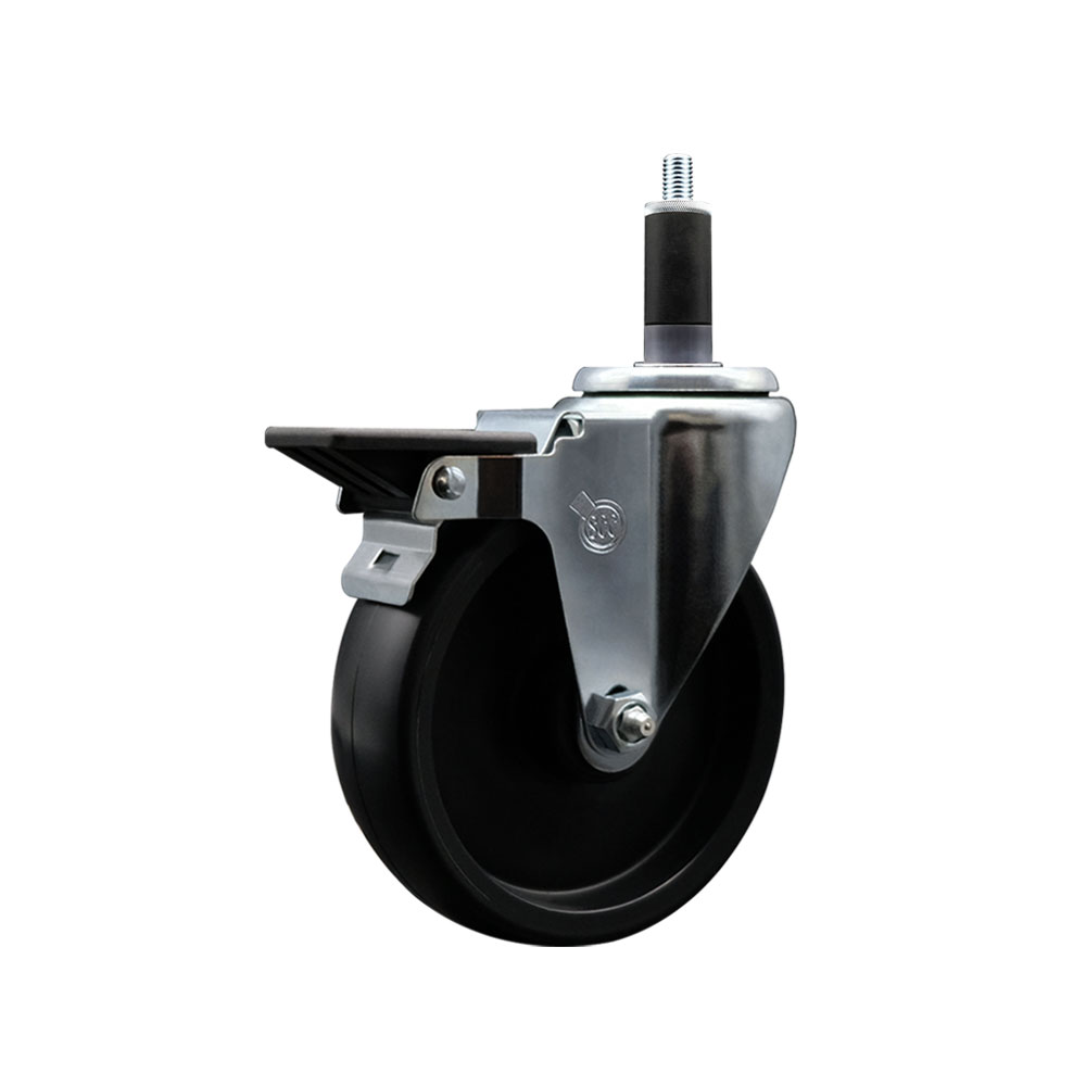 Polyolefin Expanding Stem Swivel Caster Wheel with 5 Inch Black Wheel and 1-1/8" Stem and Posi Lock Brake - 350 lbs. Capacity Per Caster - Service Caster Brand — photo 1