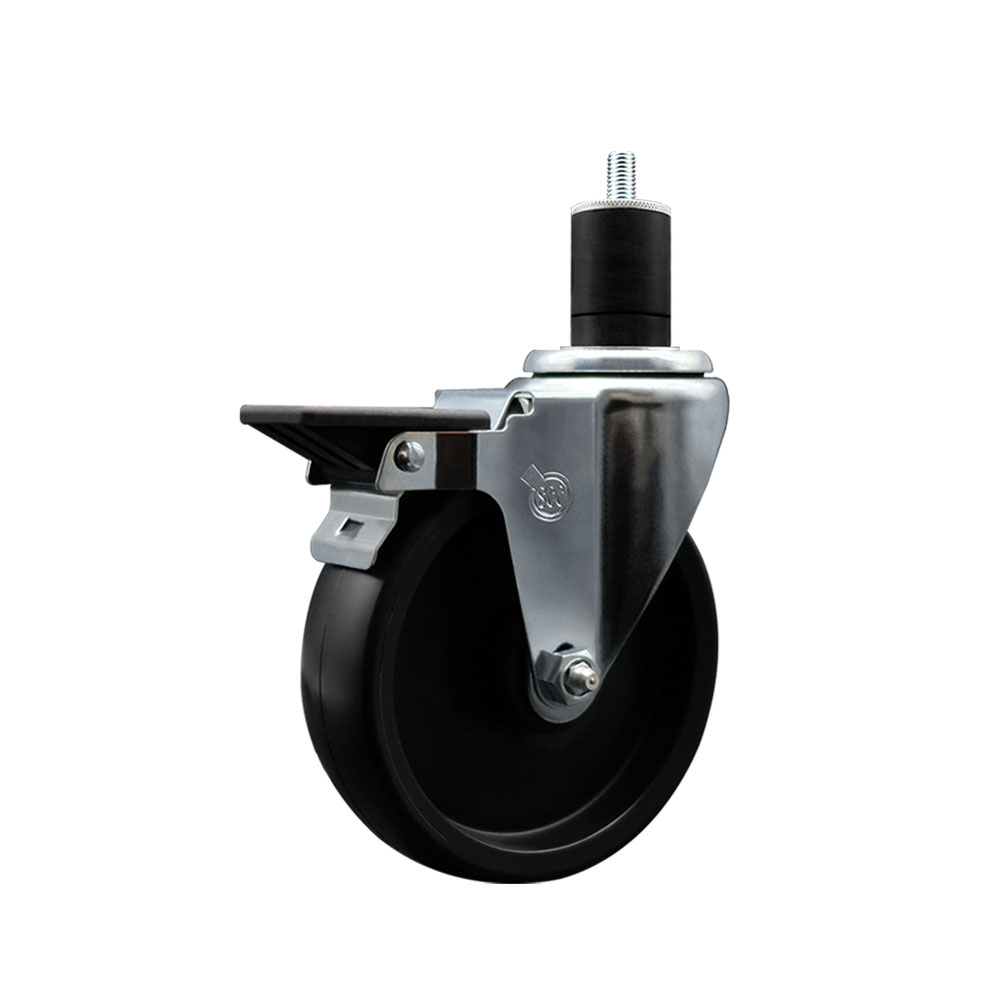 Polyolefin Expanding Stem Swivel Caster Wheel with 5 Inch Black Wheel and 1-3/4" Stem and Posi Lock Brake - 350 lbs. Capacity Per Caster - Service Caster Brand — photo 1