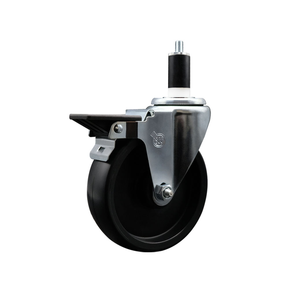 Polyolefin Expanding Stem Swivel Caster Wheel with 5 Inch Black Wheel and 1-3/8" Stem and Posi Lock Brake - 350 lbs. Capacity Per Caster - Service Caster Brand — photo 1