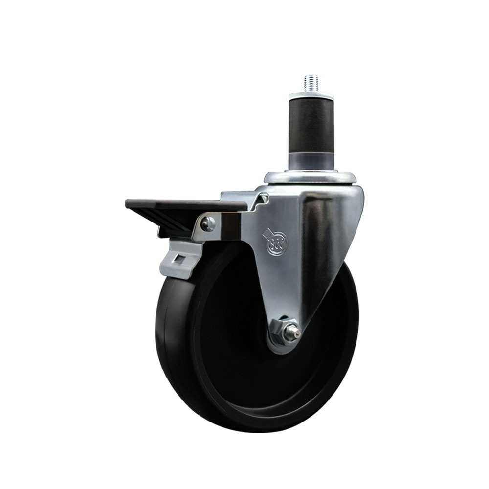 Polyolefin Expanding Stem Swivel Caster Wheel with 5 Inch Black Wheel and 1-5/8" Stem and Posi Lock Brake - 350 lbs. Capacity Per Caster - Service Caster Brand — photo 1