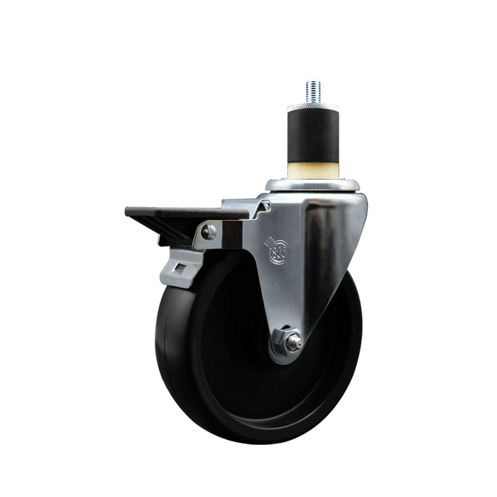 Polyolefin Expanding Stem Swivel Caster Wheel with 5 Inch Black Wheel and 1-7/8" Stem and Posi Lock Brake - 350 lbs. Capacity Per Caster - Service Caster Brand — photo 1