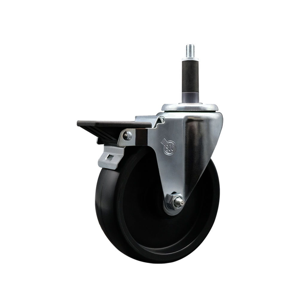 Polyolefin Expanding Stem Swivel Caster Wheel with 5 Inch Black Wheel and 1" Stem and Posi Lock Brake - 350 lbs. Capacity Per Caster - Service Caster Brand — photo 1