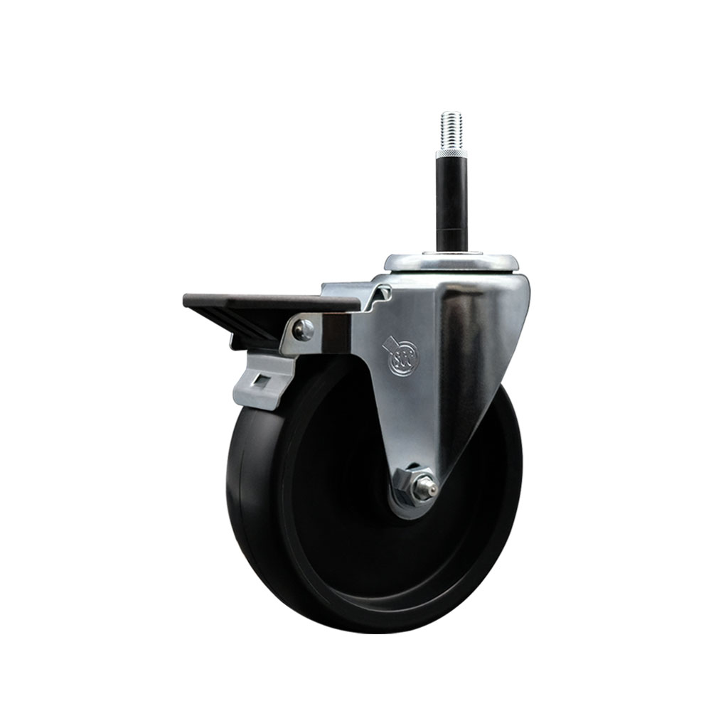 Polyolefin Expanding Stem Swivel Caster Wheel with 5 Inch Black Wheel and 3/4" Stem and Posi Lock Brake - 350 lbs. Capacity Per Caster - Service Caster Brand — photo 1