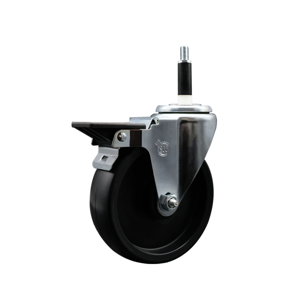 Polyolefin Expanding Stem Swivel Caster Wheel with 5 Inch Black Wheel and 7/8" Stem and Posi Lock Brake - 350 lbs. Capacity Per Caster - Service Caster Brand — photo 1