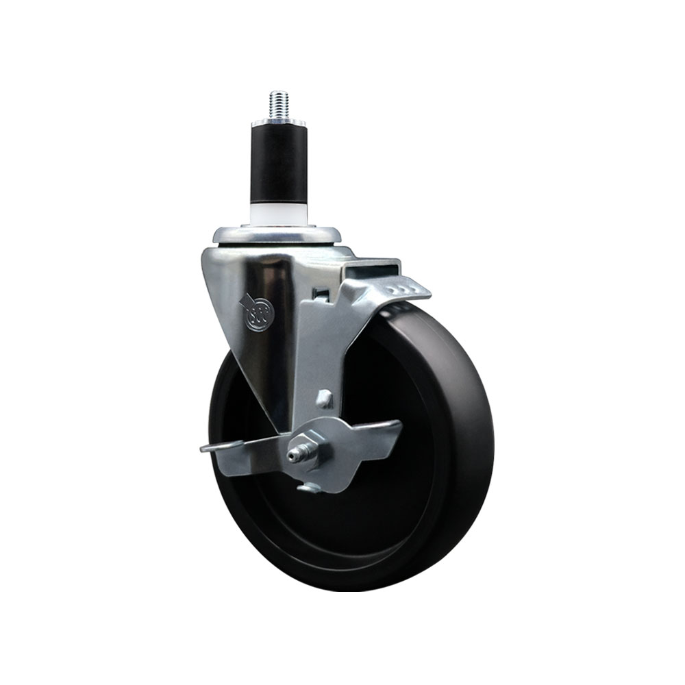 Polyolefin Expanding Stem Swivel Caster Wheel with 5 Inch Black Wheel and 1-1/2" Stem and Top Lock Brake - 350 lbs. Capacity Per Caster - Service Caster Brand — photo 1