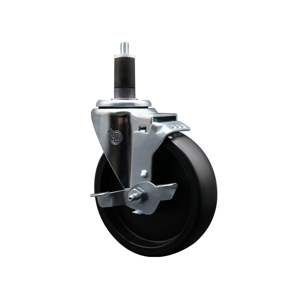 Polyolefin Expanding Stem Swivel Caster Wheel with 5 Inch Black Wheel and 1-1/4" Stem and Top Lock Brake - 350 lbs. Capacity Per Caster - Service Caster Brand — photo 1