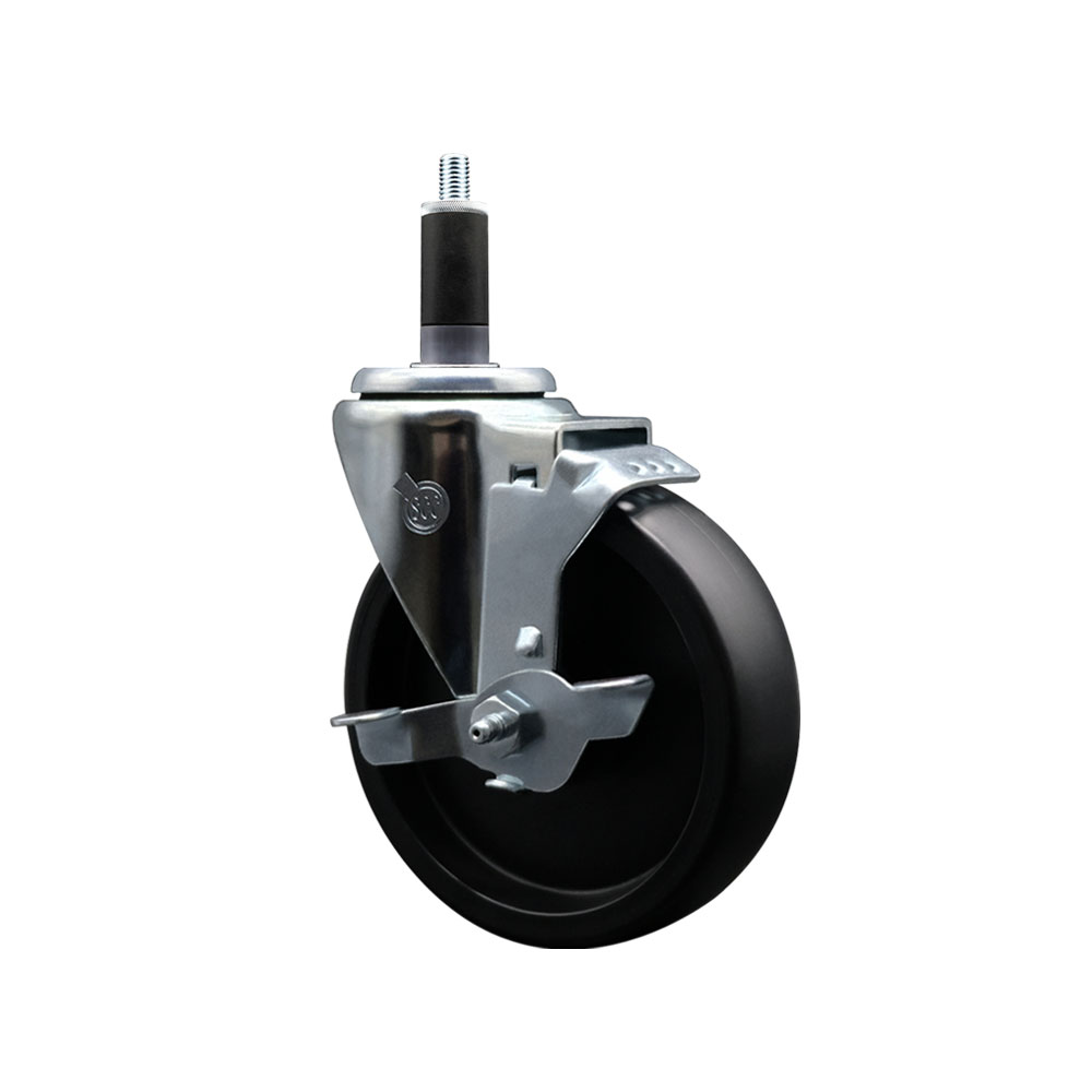 Polyolefin Expanding Stem Swivel Caster Wheel with 5 Inch Black Wheel and 1-1/8" Stem and Top Lock Brake - 350 lbs. Capacity Per Caster - Service Caster Brand — photo 1