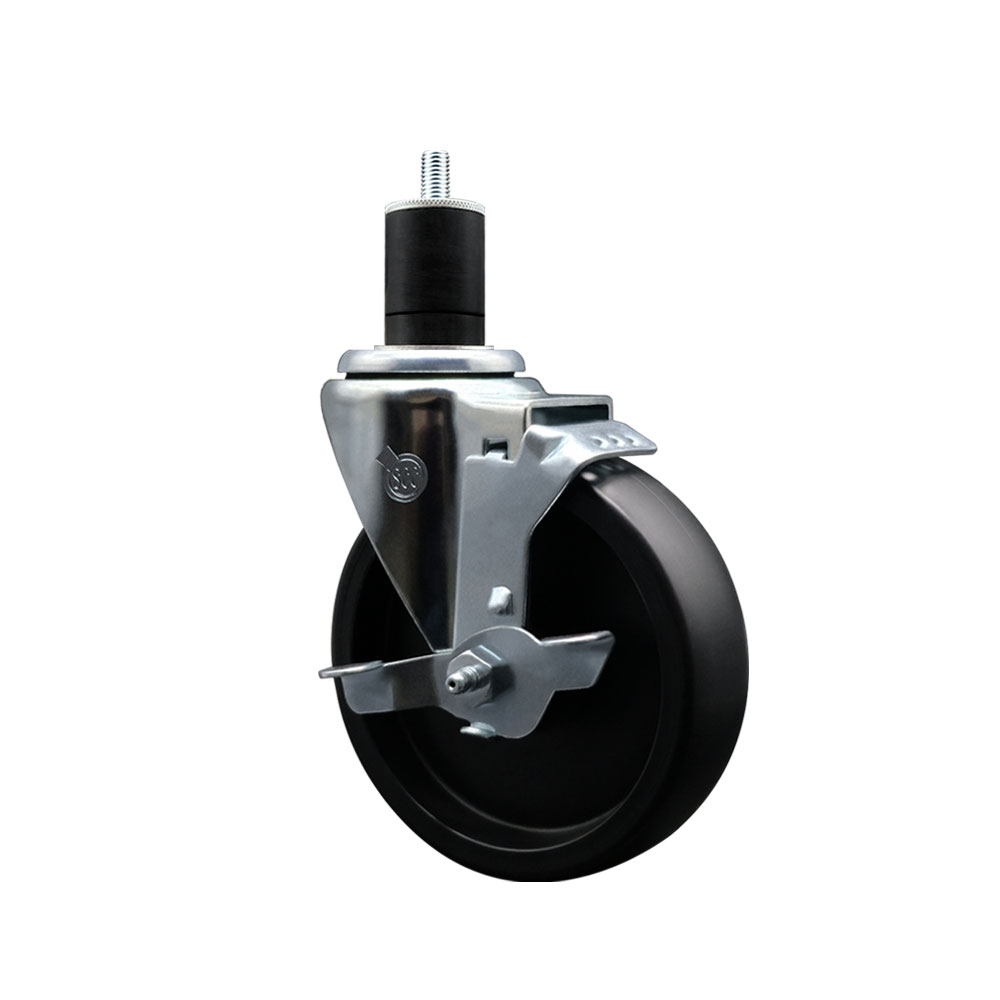 Polyolefin Expanding Stem Swivel Caster Wheel with 5 Inch Black Wheel and 1-3/4" Stem and Top Lock Brake - 350 lbs. Capacity Per Caster - Service Caster Brand — photo 1