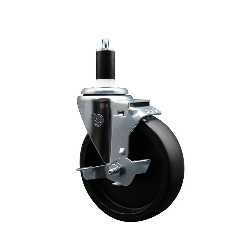 Polyolefin Expanding Stem Swivel Caster Wheel with 5 Inch Black Wheel and 1-3/8" Stem and Top Lock Brake - 350 lbs. Capacity Per Caster - Service Caster Brand — photo 1