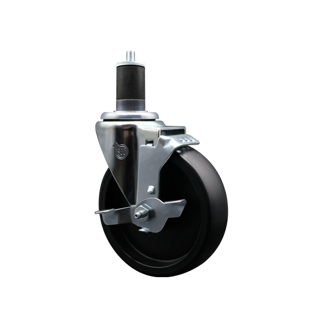 Polyolefin Expanding Stem Swivel Caster Wheel with 5 Inch Black Wheel and 1-5/8" Stem and Top Lock Brake - 350 lbs. Capacity Per Caster - Service Caster Brand — photo 1
