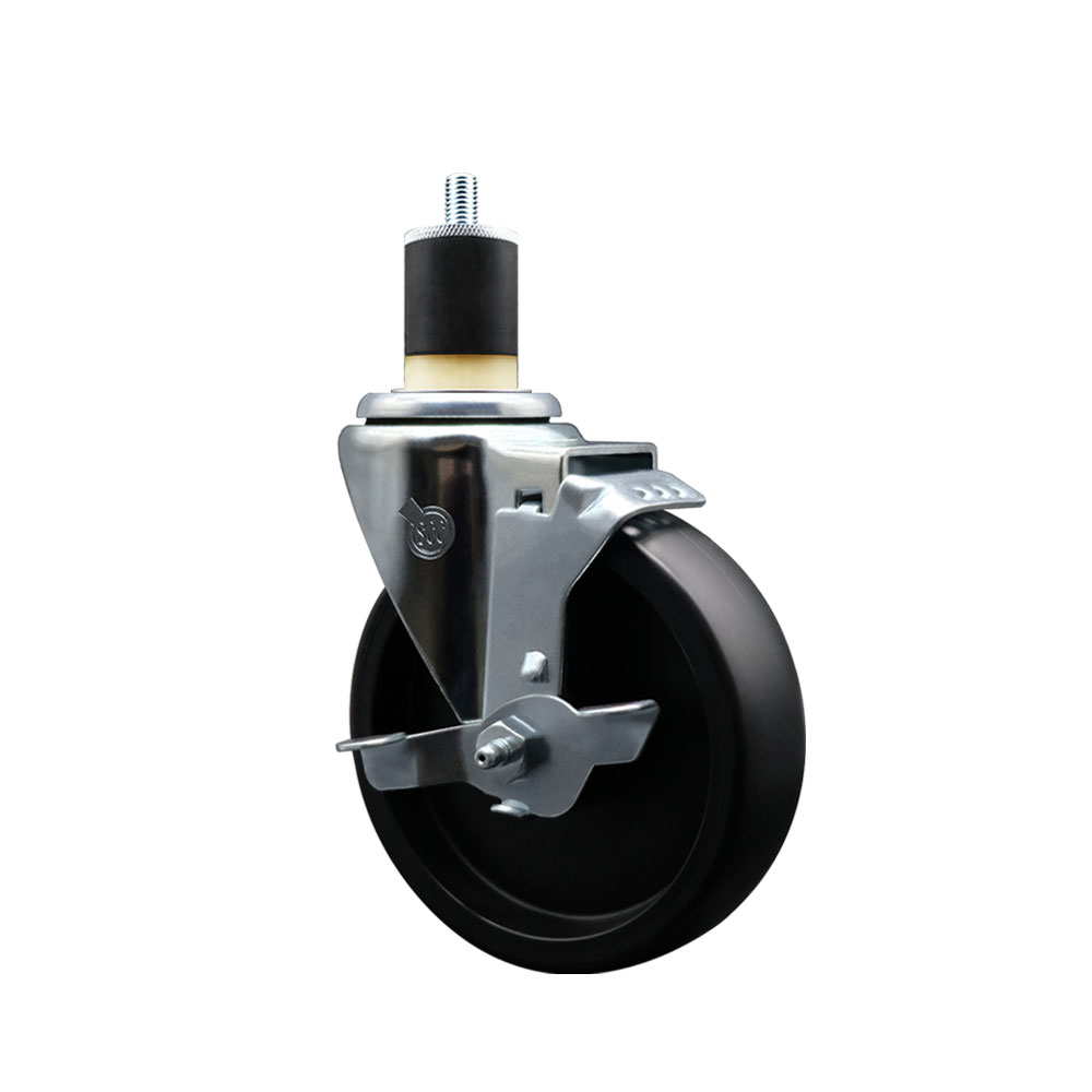 Polyolefin Expanding Stem Swivel Caster Wheel with 5 Inch Black Wheel and 1-7/8" Stem and Top Lock Brake - 350 lbs. Capacity Per Caster - Service Caster Brand — photo 1