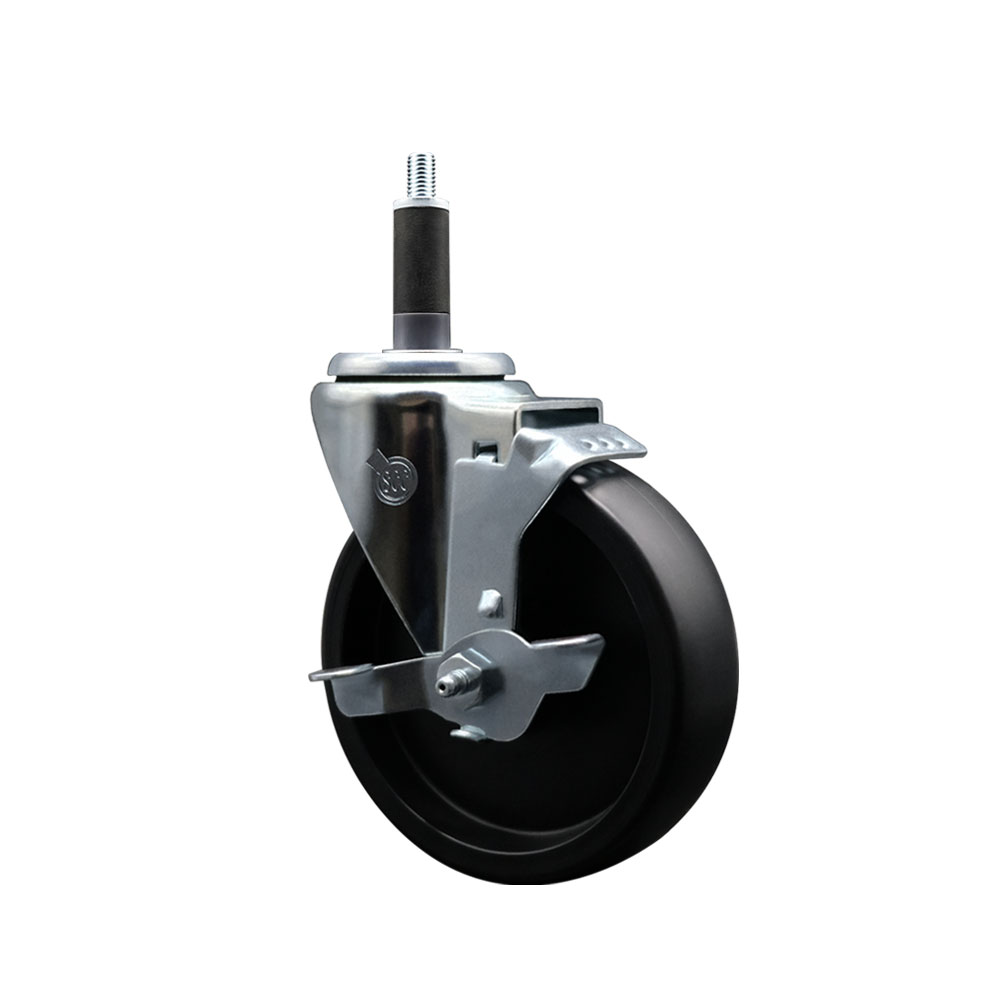 Polyolefin Expanding Stem Swivel Caster Wheel with 5 Inch Black Wheel and 1" Stem and Top Lock Brake - 350 lbs. Capacity Per Caster - Service Caster Brand — photo 1