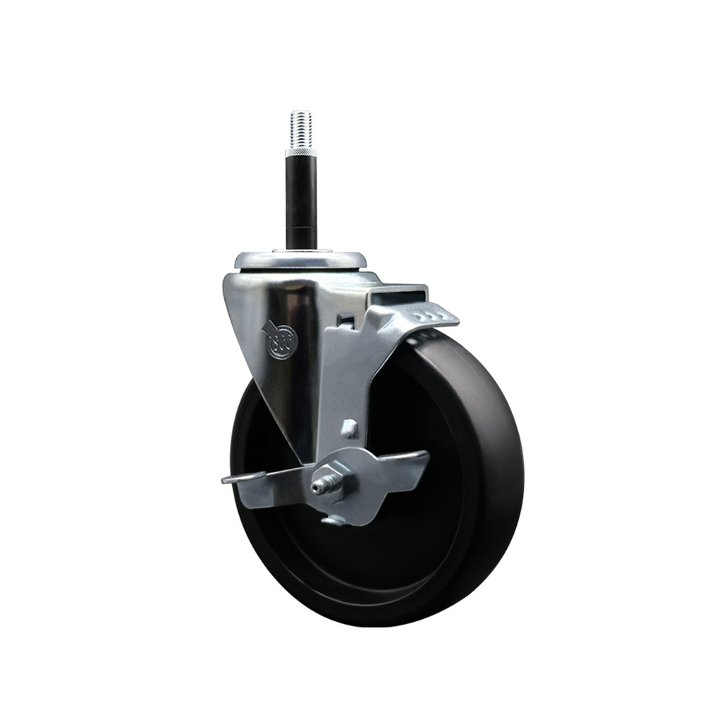 Polyolefin Expanding Stem Swivel Caster Wheel with 5 Inch Black Wheel and 3/4" Stem and Top Lock Brake - 350 lbs. Capacity Per Caster - Service Caster Brand — photo 1