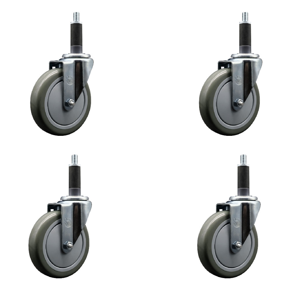 Polyurethane Swivel Expanding Stem Caster Set of 4 with 5 Inch Gray Wheels and 1" Stems - 350 lbs. Capacity Per Caster - Service Caster Brand — photo 1