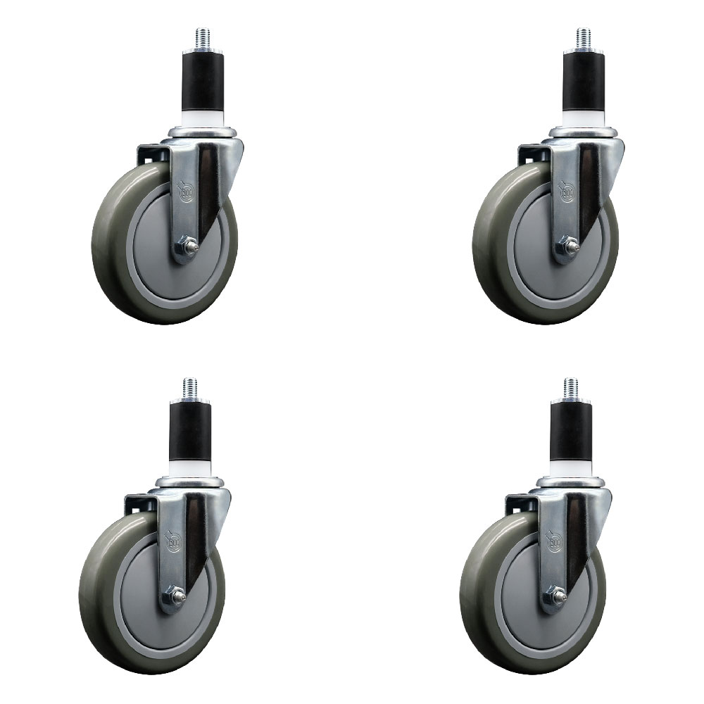 Stainless Steel Polyurethane Swivel Expanding Stem Caster Set of 4 with 5 Inch Gray Wheels and 1-1/2" Stems - Includes 4 Swivel - 350 lbs. Capacity Per Caster - Service Caster Brand — photo 1