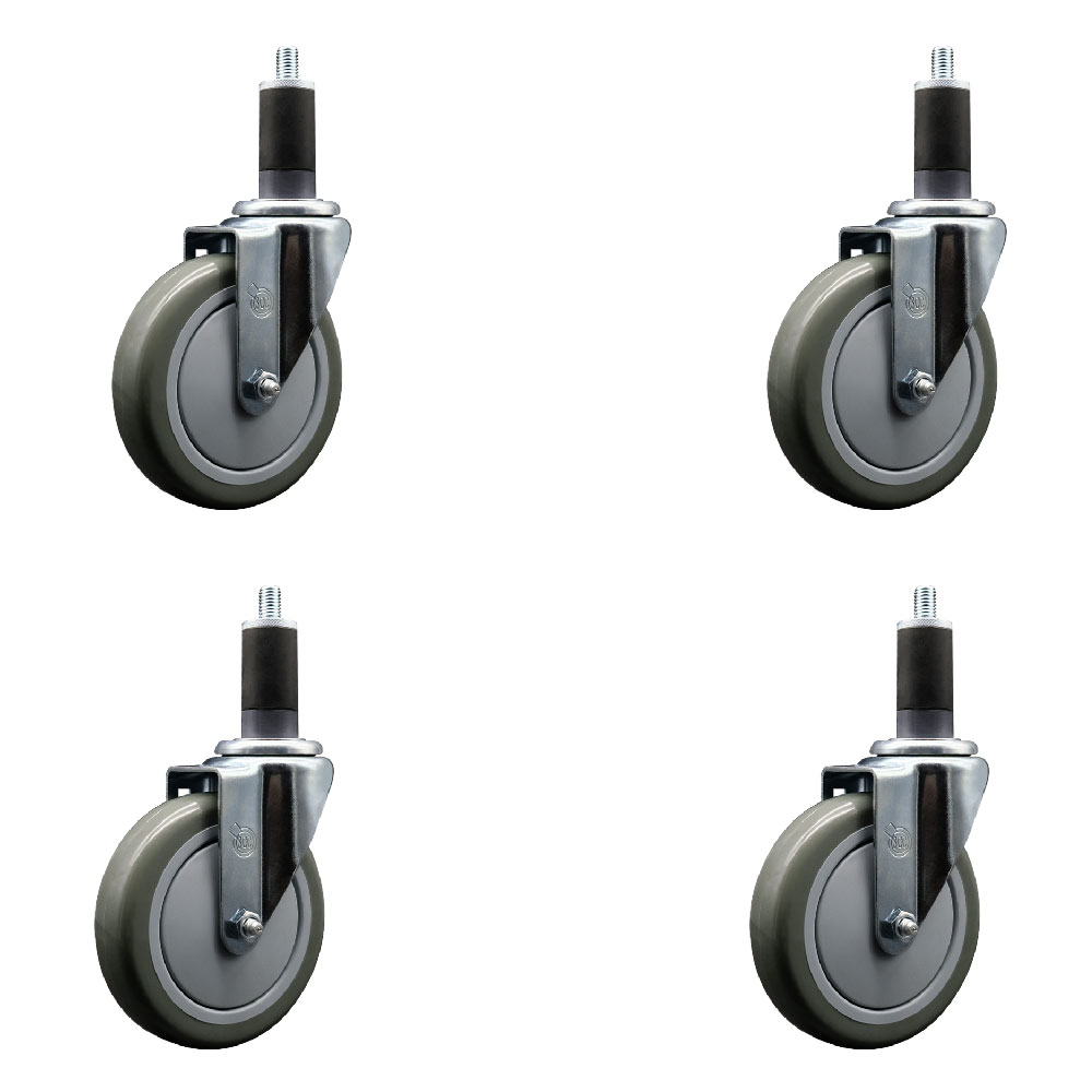 Stainless Steel Polyurethane Swivel Expanding Stem Caster Set of 4 with 5 Inch Gray Wheels and 1-1/4" Stems - Includes 4 Swivel - 350 lbs. Capacity Per Caster - Service Caster Brand — photo 1