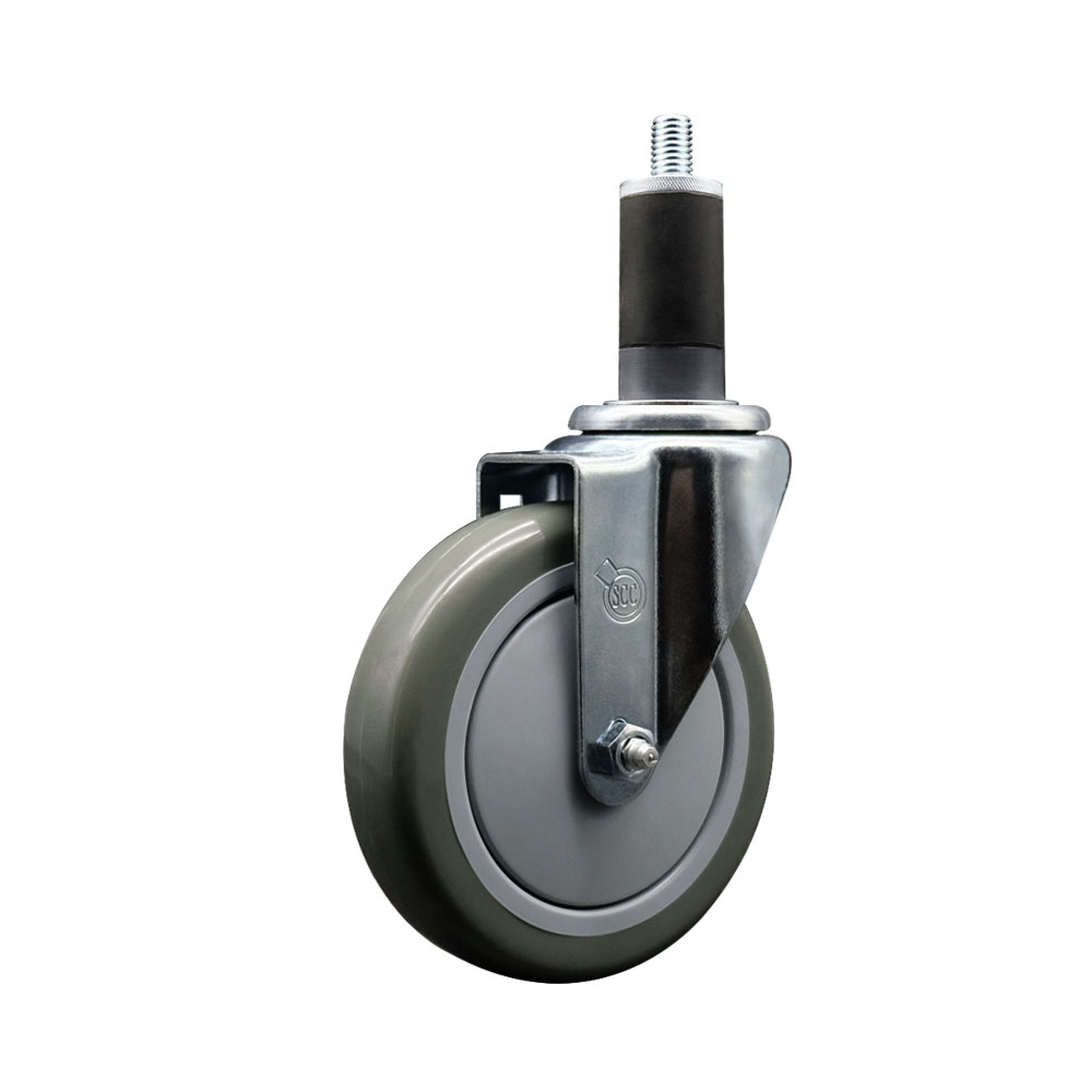 Stainless Steel Polyurethane Expanding Stem Swivel Caster with 5 Inch Gray Wheel and 1-1/4" Stem - 350 lbs. Capacity Per Caster - Service Caster Brand — photo 1