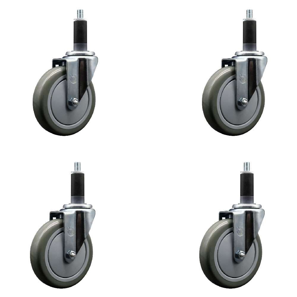 Polyurethane Swivel Expanding Stem Caster Set of 4 with 5 Inch Gray Wheels and 1-1/8" Stems - 350 lbs. Capacity Per Caster - Service Caster Brand — photo 1