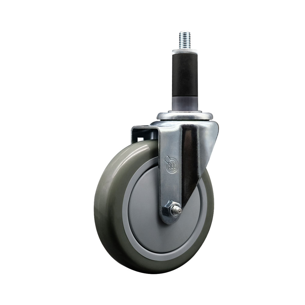 Polyurethane Expanding Stem Swivel Caster with 5 Inch Gray Wheel and 1-1/8" Stem - 350 lbs. Capacity Per Caster - Service Caster Brand — photo 1