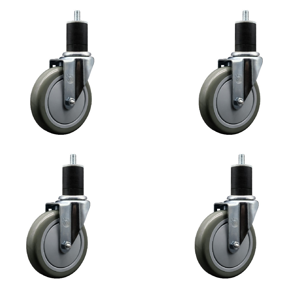 Polyurethane Swivel Expanding Stem Caster Set of 4 with 5 Inch Gray Wheels and 1-3/4" Stems - 350 lbs. Capacity Per Caster - Service Caster Brand — photo 1