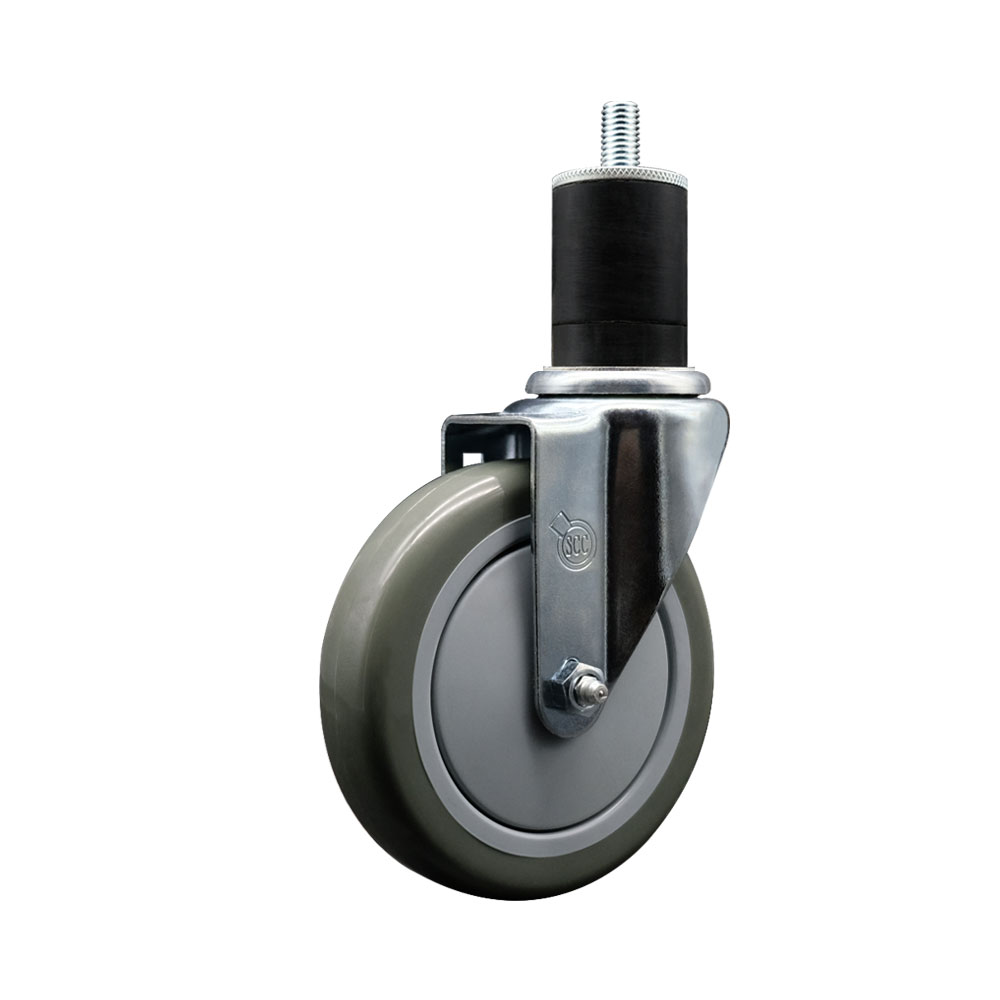 Stainless Steel Polyurethane Expanding Stem Swivel Caster with 5 Inch Gray Wheel and 1-3/4" Stem - 350 lbs. Capacity Per Caster - Service Caster Brand — photo 1