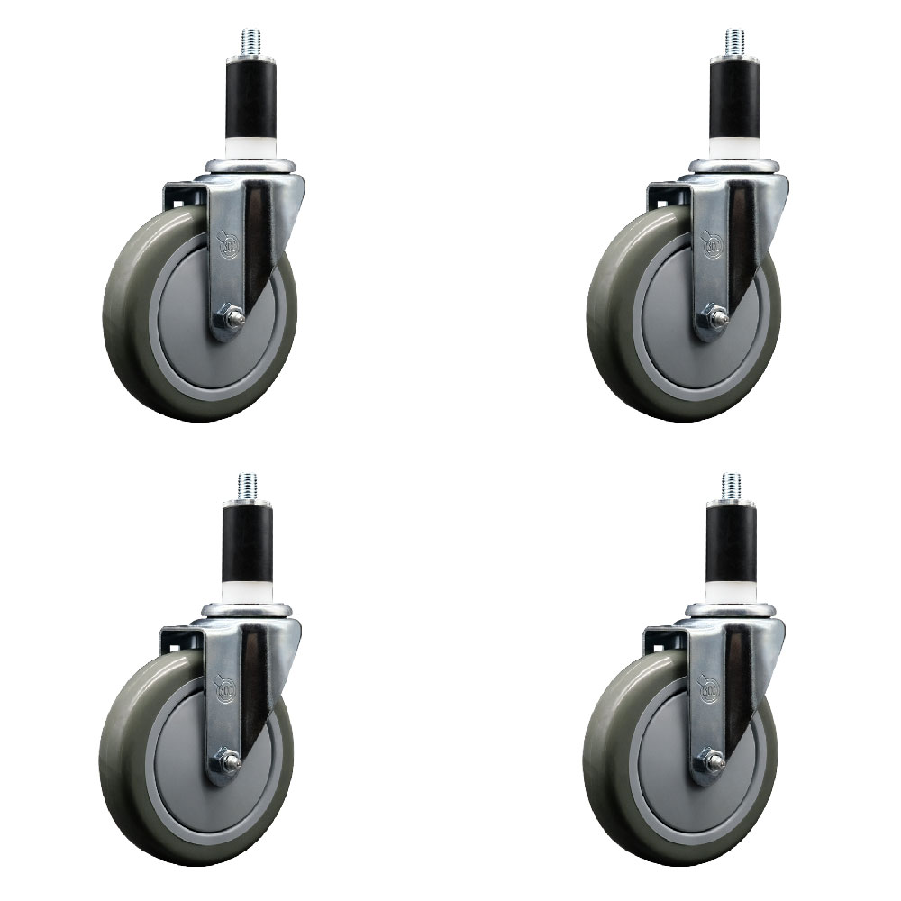 Stainless Steel Polyurethane Swivel Expanding Stem Caster Set of 4 with 5 Inch Gray Wheels and 1-3/8" Stems - Includes 4 Swivel - 350 lbs. Capacity Per Caster - Service Caster Brand — photo 1