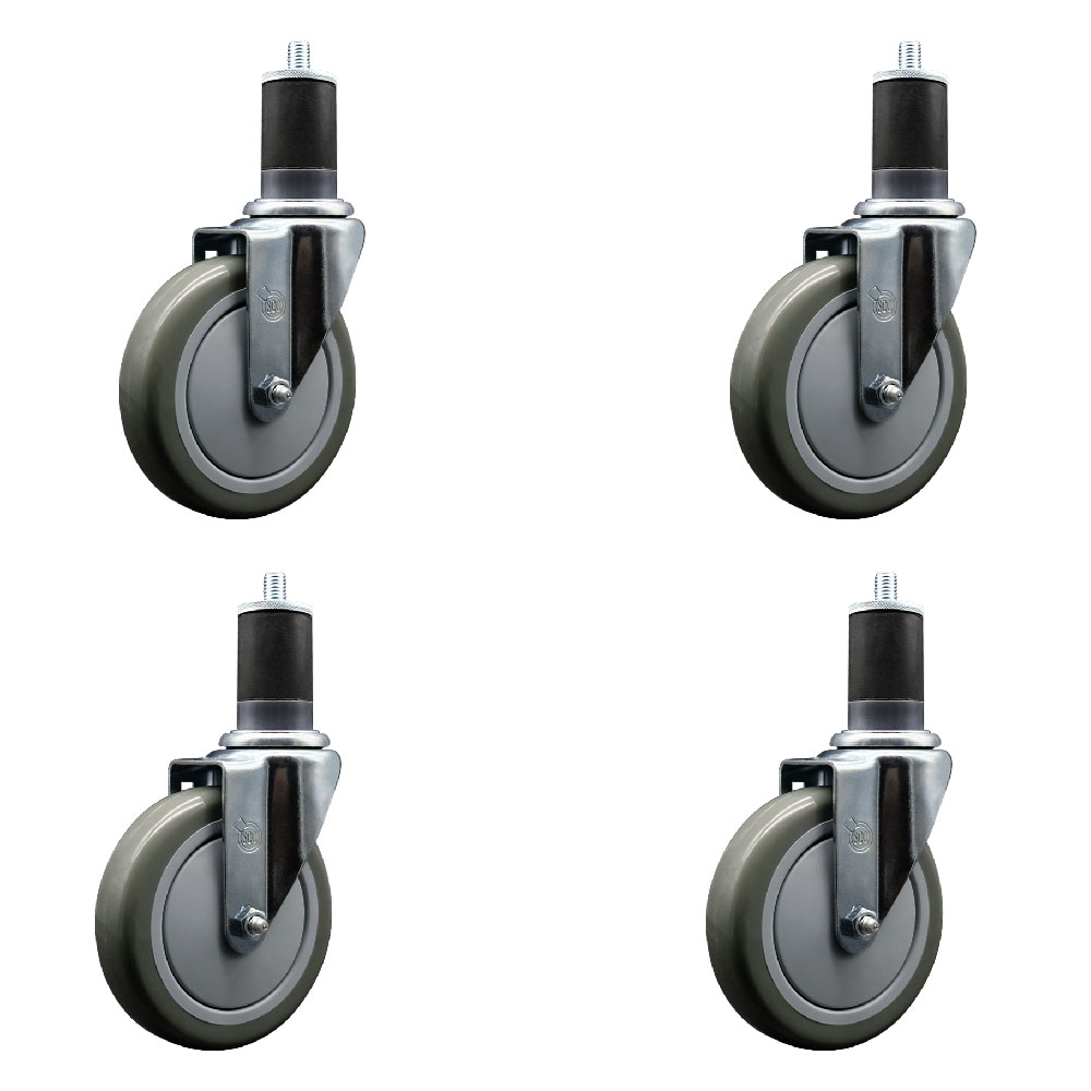 Stainless Steel Polyurethane Swivel Expanding Stem Caster Set of 4 with 5 Inch Gray Wheels and 1-5/8" Stems - Includes 4 Swivel - 350 lbs. Capacity Per Caster - Service Caster Brand — photo 1