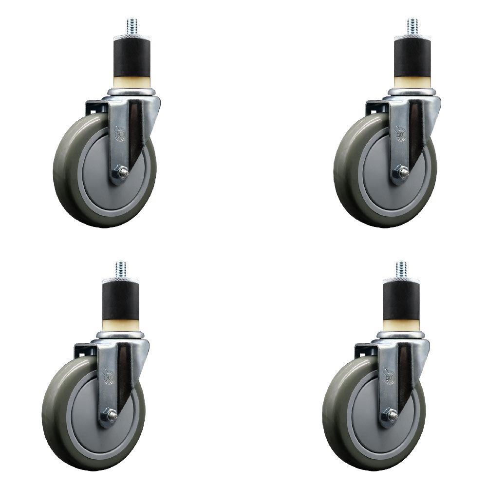 Stainless Steel Polyurethane Swivel Expanding Stem Caster Set of 4 with 5 Inch Gray Wheels and 1-7/8" Stems - Includes 4 Swivel - 350 lbs. Capacity Per Caster - Service Caster Brand — photo 1